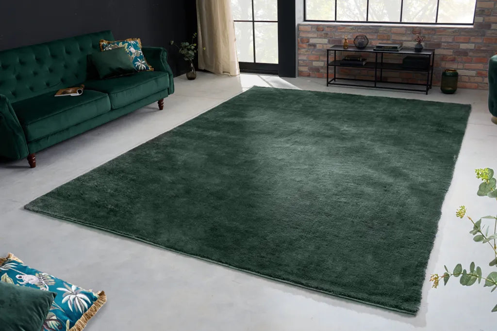  Moderner Kurzflor Teppich HEAVEN XXL 350x250cm Dunkelgrün Viskose-Optik