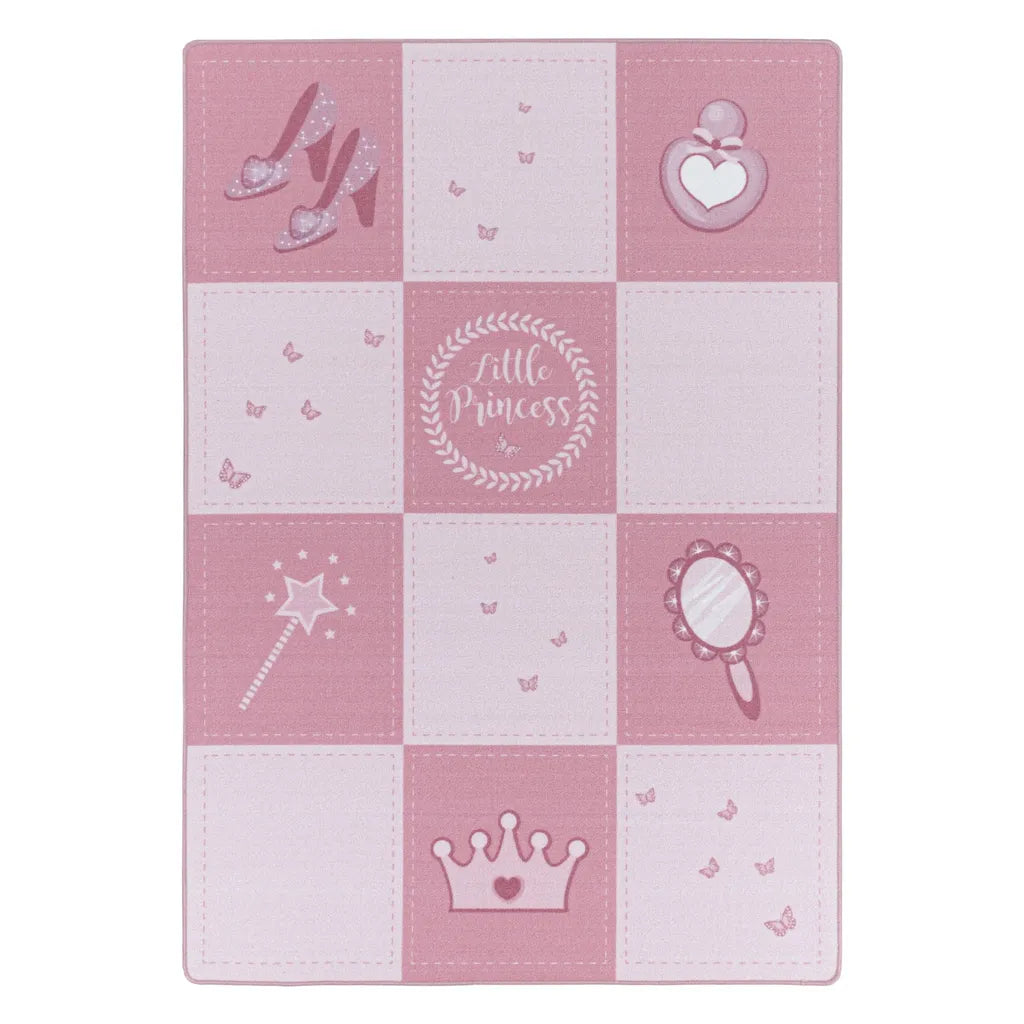  Kinderteppich,Krone,Zauberstab,Prinzessin,Kettelteppich,mädchen,Farbe:Pink, Farbe:PINK, Grösse:120 Cm X 170 Cm