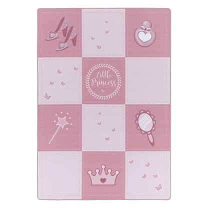  Kinderteppich,Krone,Zauberstab,Prinzessin,Kettelteppich,mädchen,Farbe:Pink, Farbe:PINK, Grösse:120 Cm X 170 Cm