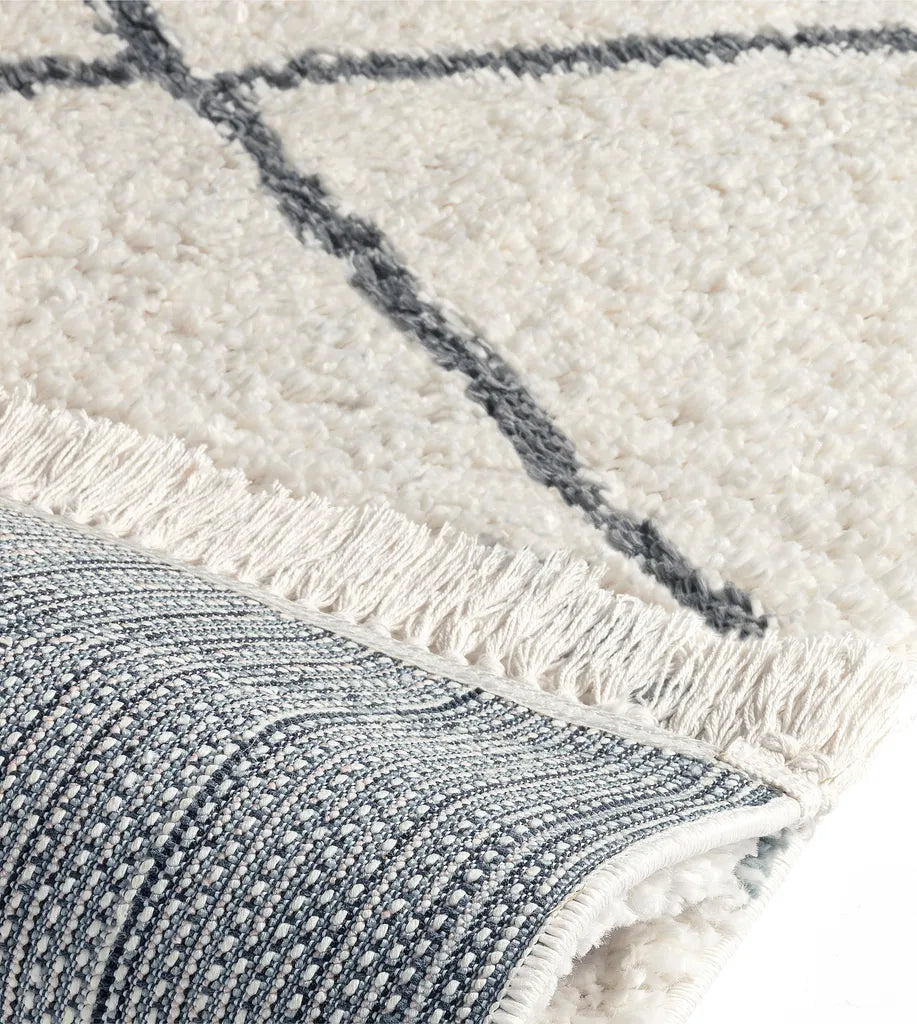  Wohnzimmer Shaggy Teppich Diamantmuster Super Soft Moderner Hochflor Teppich Weiss Grau, Grösse: 155x230cm