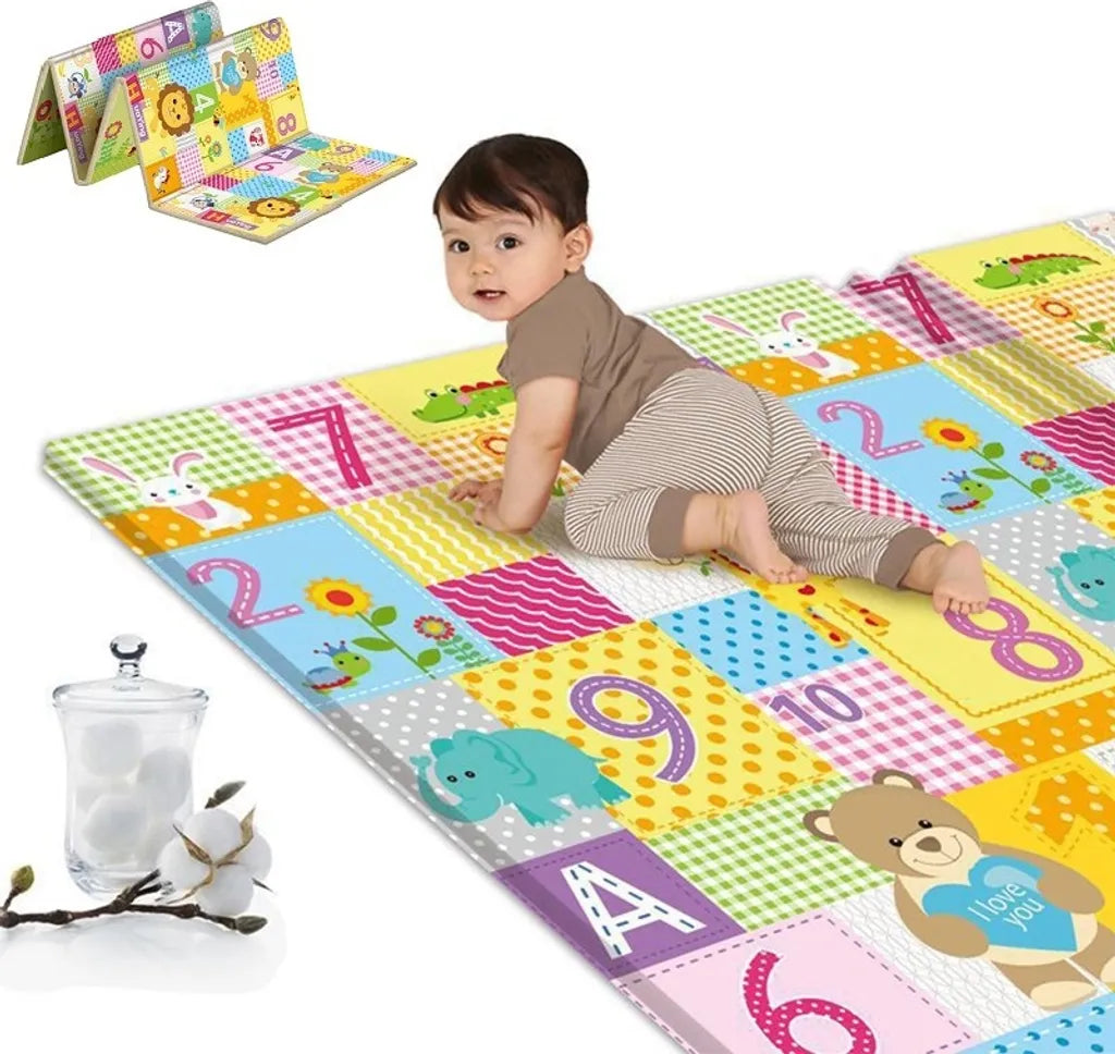  Krabbelmatte Spielmatte Faltbar Doppelseitig Spielunterlage Spielteppich Baby Matte Tragbar Wasserdicht Bunt 180x100cm (Grün)