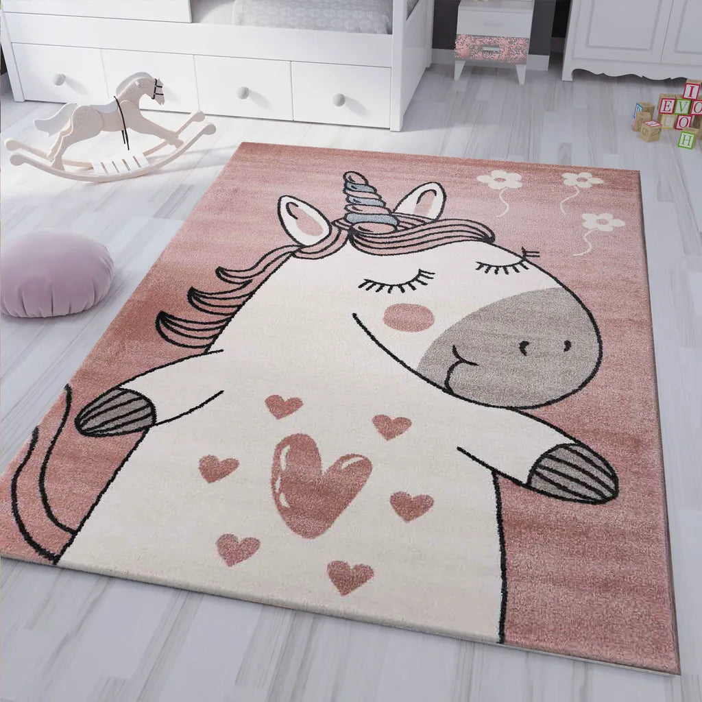  Kinderteppich Pony Einhorn Teppich Flauschig Für Kinderzimmer Spielzimmer, Maße:120x170 Cm