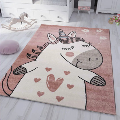  Kinderteppich Pony Einhorn Teppich Flauschig Für Kinderzimmer Spielzimmer, Maße:120x170 Cm