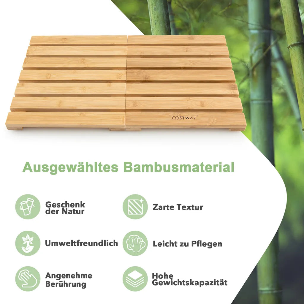  COSTWAY Faltbare Badematte Bambus Rutschfeste Duschmatte Tragbar Bodenmatte Für Badezimmer Spa Schwimmen & Pool 59,5x34,5cm