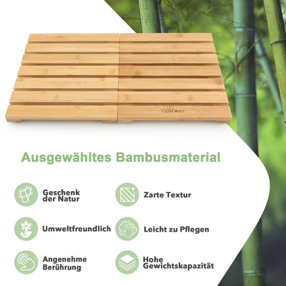  COSTWAY Faltbare Badematte Bambus Rutschfeste Duschmatte Tragbar Bodenmatte Für Badezimmer Spa Schwimmen & Pool 59,5x34,5cm
