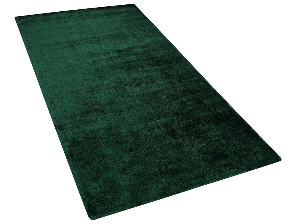 Teppich Dunkelgrün Viskose 80x150 Cm Kurzflor Rechteckig Mit Baumwoll-Unterseite Skandinavischer Stil
