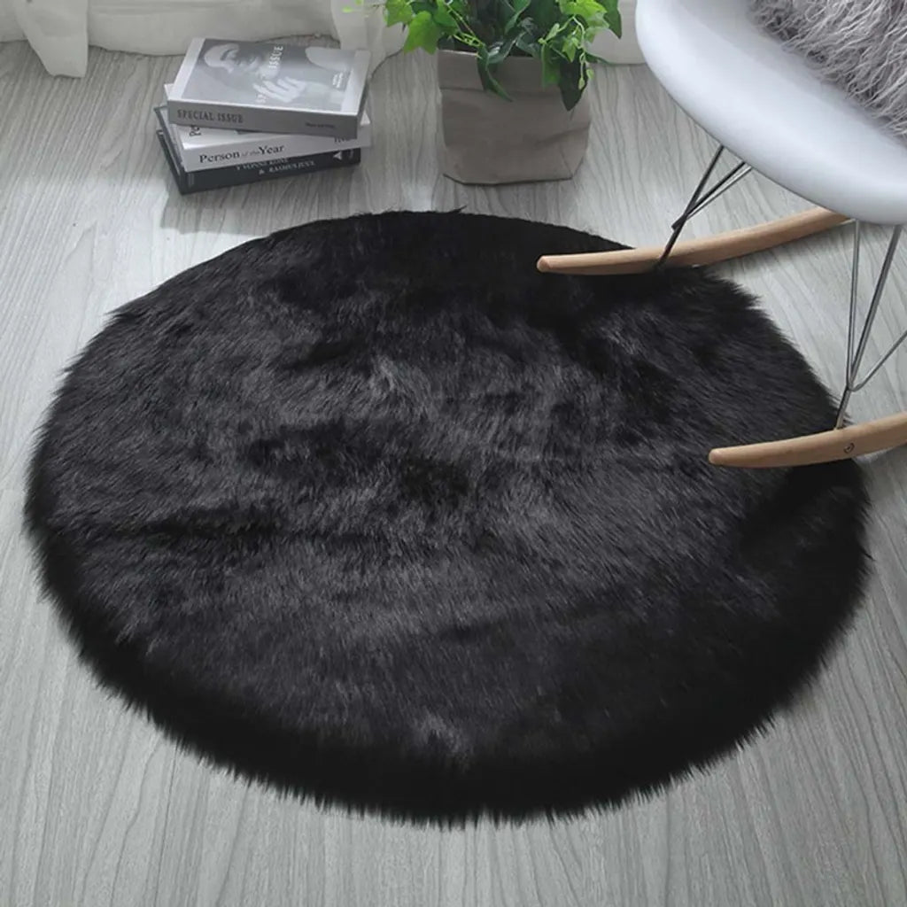  Runde Flauschige Teppich Flauschige Langflor Shaggy Teppich Hochflor Läufer Wohnzimmer (Schwarz)