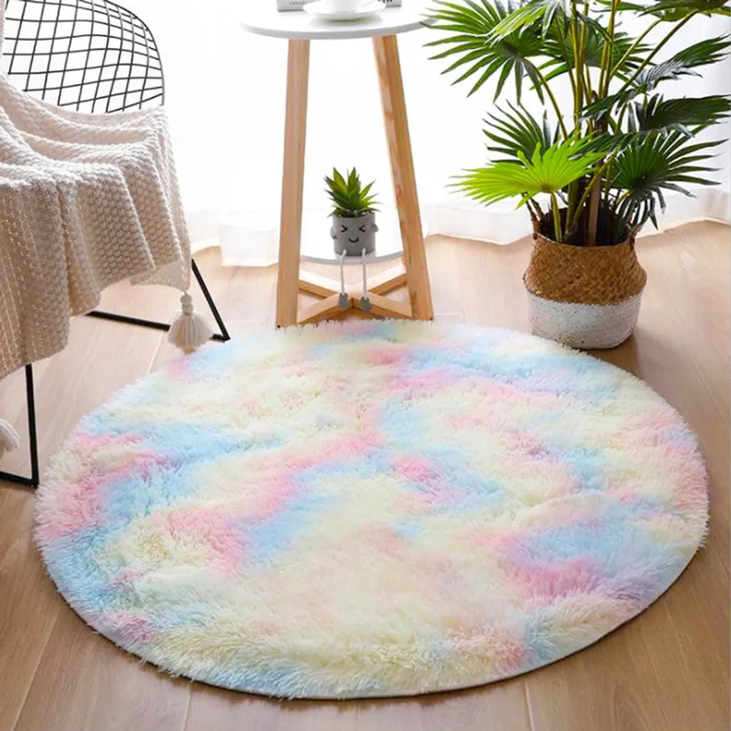  120cm Regenbogen Hochflor Runden Teppich Wohnzimmer Fellteppich Kunstfell Flauschig Dicker Waschmaschinenfest