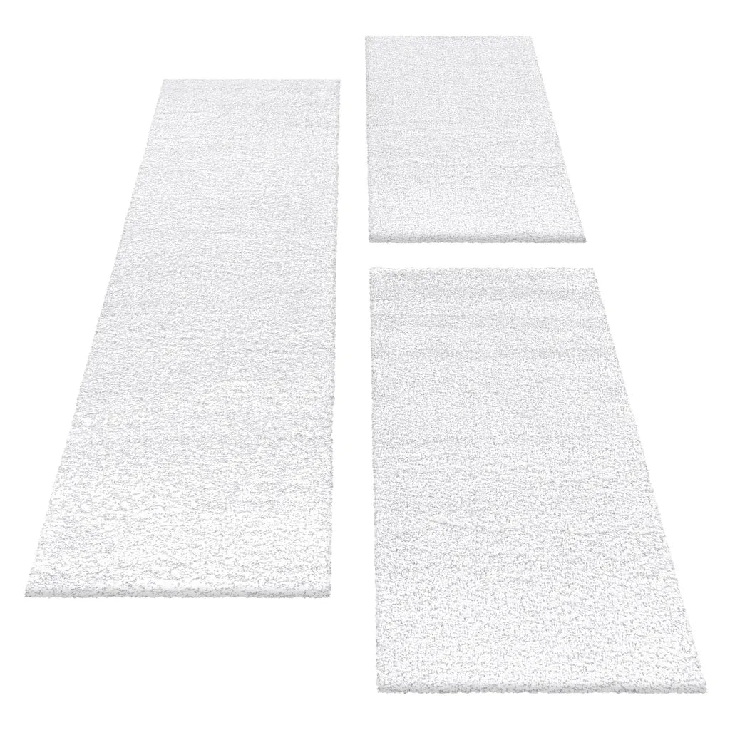  Schlafzimmerteppich,Bettumrandung,3Teilig,hochflor Shaggy,Weich,Farbe:Weiss, Farbe:WEISS, Grösse:2 X 60x110 Cm + 1 X 80x150 Cm