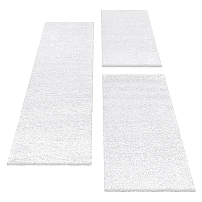  Schlafzimmerteppich,Bettumrandung,3Teilig,hochflor Shaggy,Weich,Farbe:Weiss, Farbe:WEISS, Grösse:2 X 60x110 Cm + 1 X 80x150 Cm