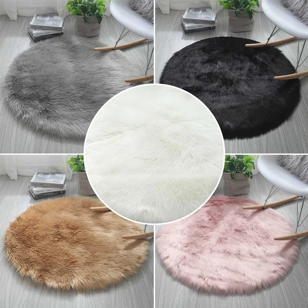  60CM Durchmesser Runde Weiche Faux Schaffell-Pelz-Teppiche Für Boden-Plüsch-Teppich-Nachtmatten (Weiß)