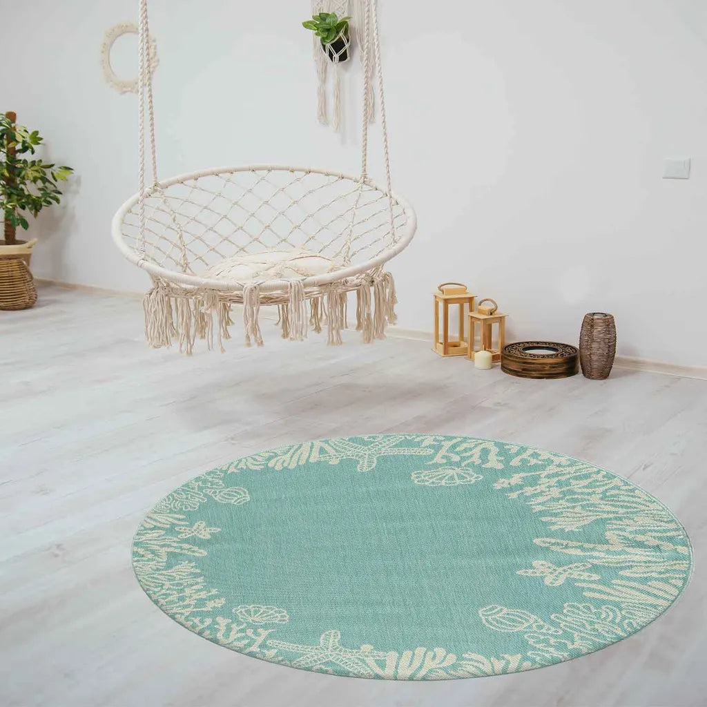  In- Und Outdoor Teppich Terrassen & Balkon Küche Teppich Meeres Design Muscheln Turkis, Farbe:Turkis, Maße:160x220 Cm