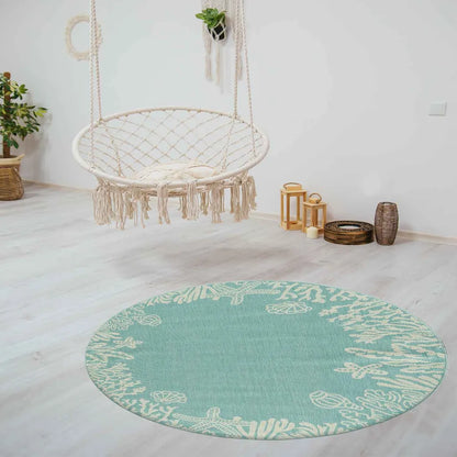 In- Und Outdoor Teppich Terrassen & Balkon Küche Teppich Meeres Design Muscheln Turkis, Farbe:Turkis, Maße:160x220 Cm