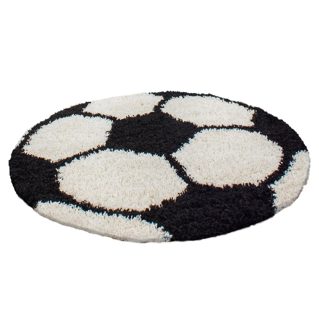  Wunderschöne Kinderteppich Rund , Höhe 30 Mm, Fußball Motiv, Größe:Ø 120 Cm Rund, Farbe:Schwarz