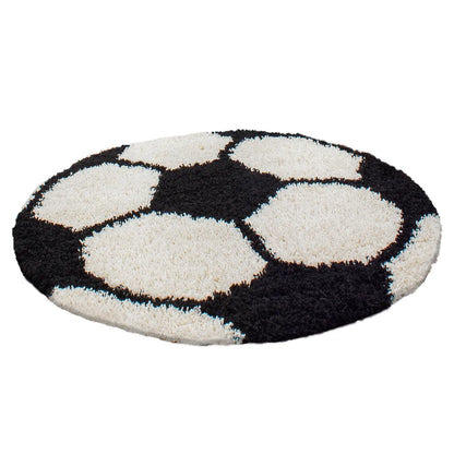  Wunderschöne Kinderteppich Rund , Höhe 30 Mm, Fußball Motiv, Größe:Ø 120 Cm Rund, Farbe:Schwarz