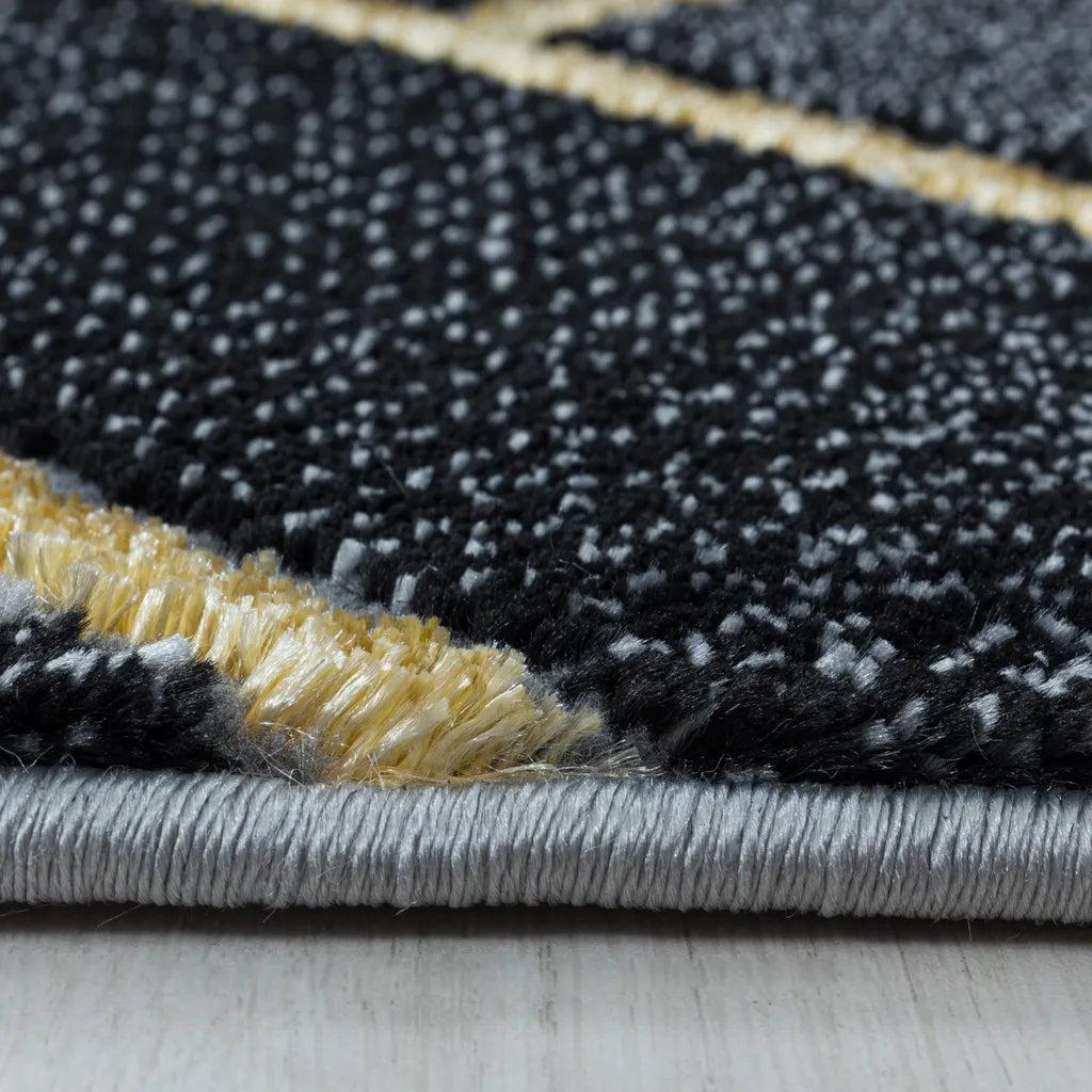  Designer Kurzflor Wohnzimmer Teppiche Grau Gold Weich Modern, Marmor Optik 12 Mm, Größe:140 X 200 Cm, Farbe:Schwarz-Gold
