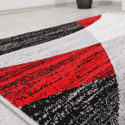  Teppich Geometrisches Muster Meliert In Grau Weiß Schwarz Und Rot, Maße:160x220 Cm