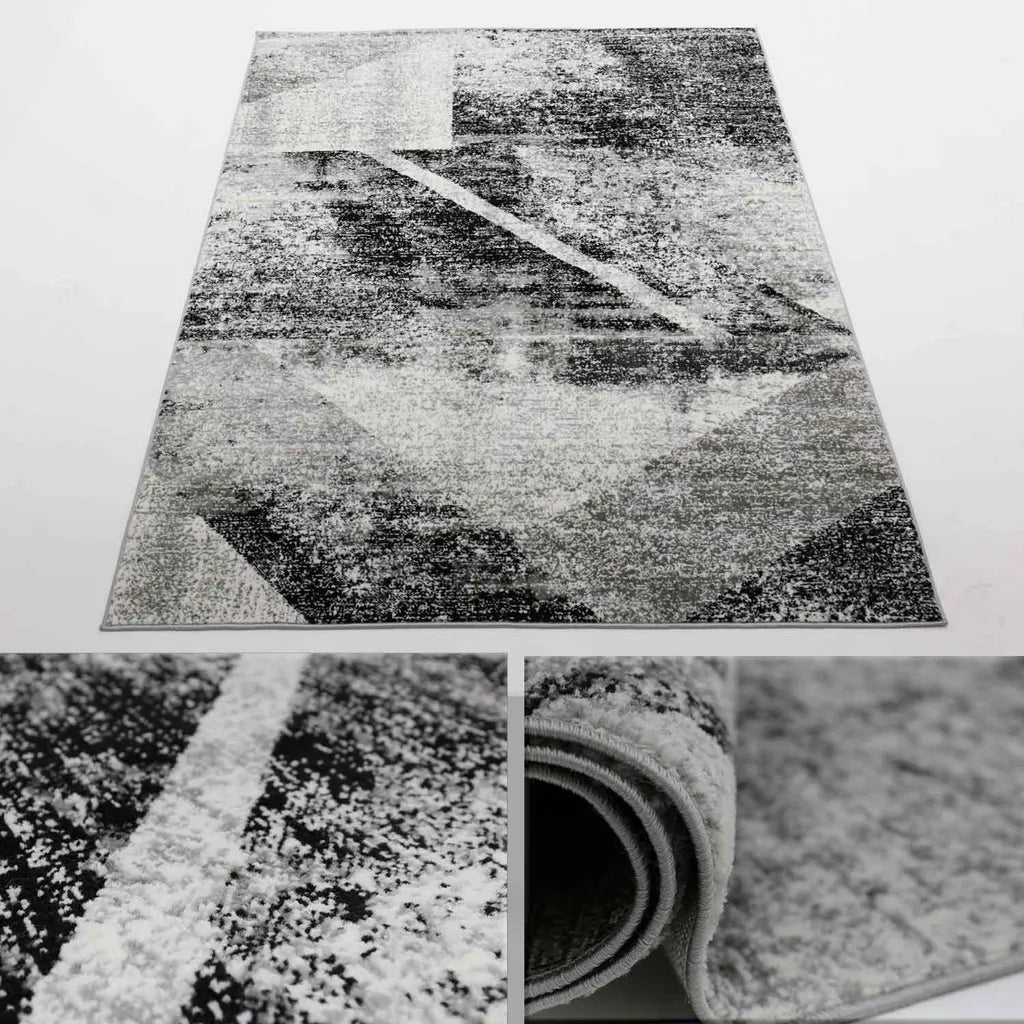  Designer Teppich Wohnzimmer Geometrisches Muster Leinwand Optik Meliert, Maße:160x220 Cm