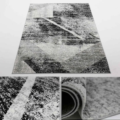  Designer Teppich Wohnzimmer Geometrisches Muster Leinwand Optik Meliert, Maße:160x220 Cm