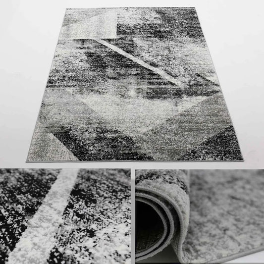  Designer Teppich Wohnzimmer Geometrisches Muster Leinwand Optik Meliert, Maße:160x220 Cm