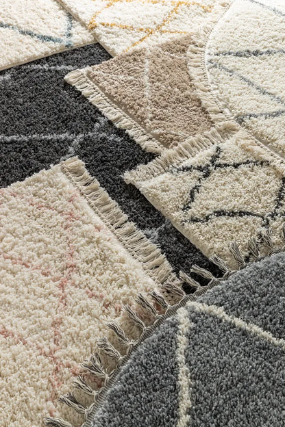  Wohnzimmer Shaggy Teppich Diamantmuster Super Soft Moderner Hochflor Teppich Weiss Grau, Grösse: 155x230cm
