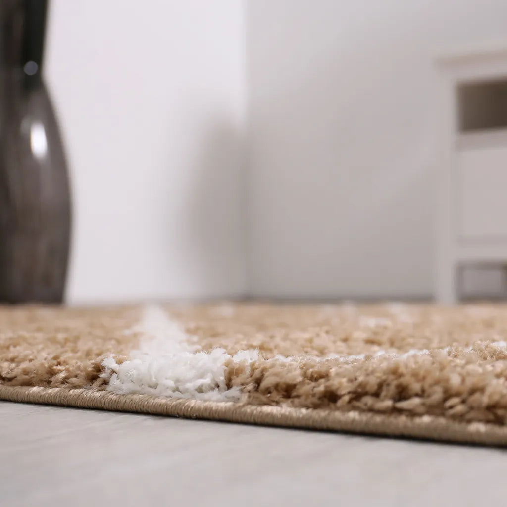  Hochflor Teppich Wohnzimmer Shaggy Rauten Muster Beige Creme Skandinavischer Stil Weich Robust, Maße:80x150 Cm