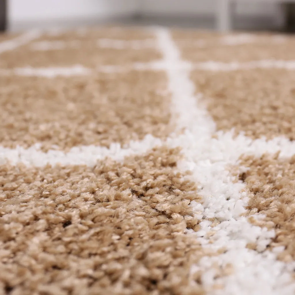  Hochflor Teppich Wohnzimmer Shaggy Rauten Muster Beige Creme Skandinavischer Stil Weich Robust, Maße:80x150 Cm
