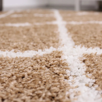 Hochflor Teppich Wohnzimmer Shaggy Rauten Muster Beige Creme Skandinavischer Stil Weich Robust, Maße:80x150 Cm