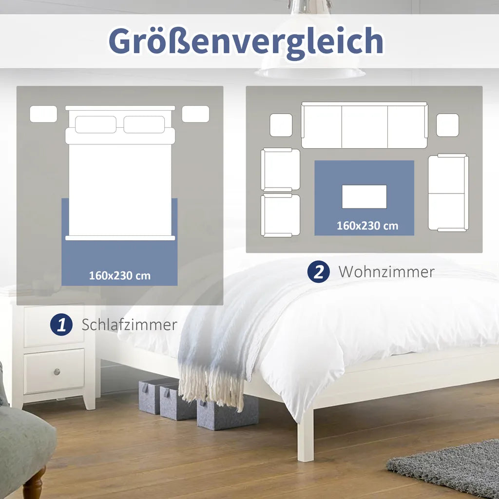  HOMCOM Flauschiger Teppich Kurzflor Anti-Rutsch Unterseite Für Wohnzimmer Schlafzimmer Modern Grau 160 X 230 Cm