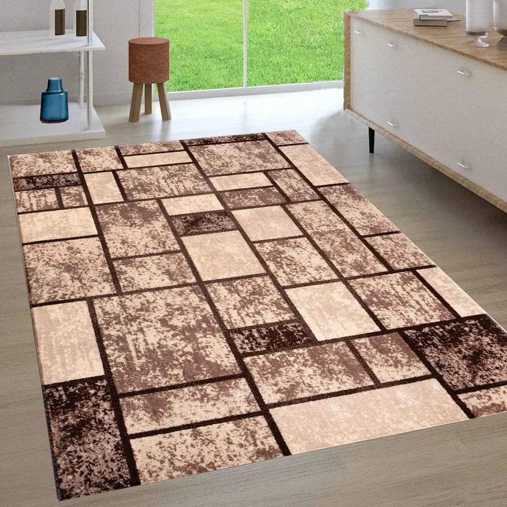 Moderner Teppich Wohnzimmer Geometrisches Muster Meliert In Beige & Braun, Maße:200x280 Cm