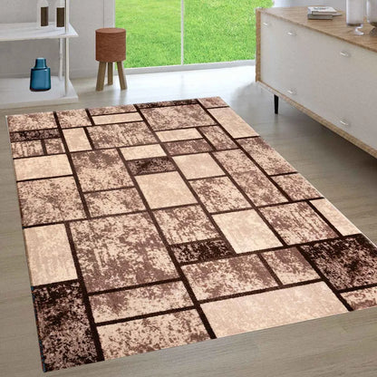  Moderner Teppich Wohnzimmer Geometrisches Muster Meliert In Beige & Braun, Maße:200x280 Cm