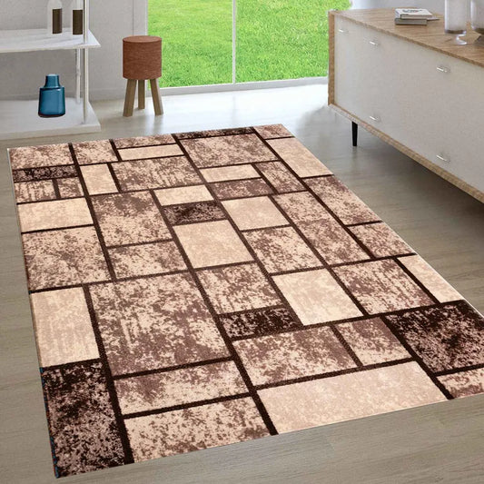  Moderner Teppich Wohnzimmer Geometrisches Muster Meliert In Beige & Braun, Maße:200x280 Cm