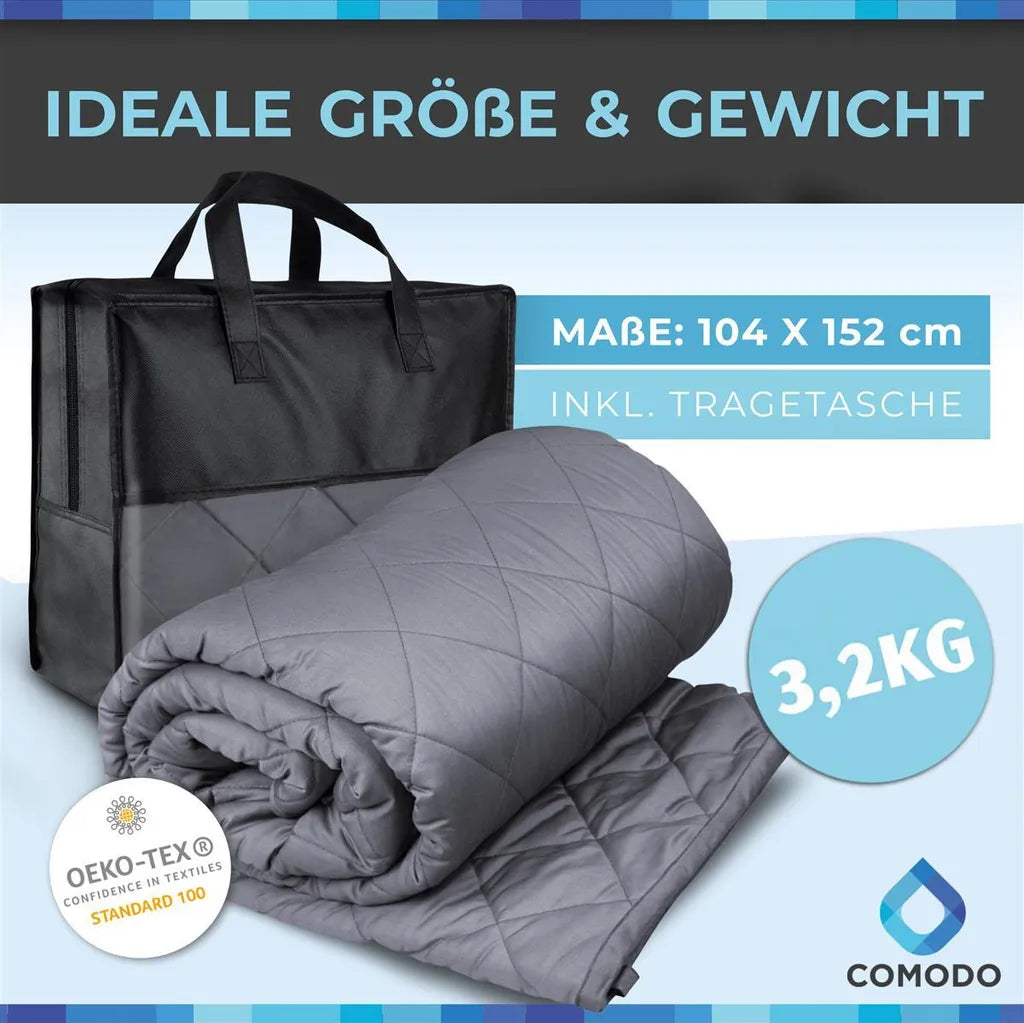  Comodo Gewichtsdecke Kinder - Therapiedecke 3,2kg - 104x152 Cm - Weighted Blanket - 100% Baumwolle - Für Stressabbau & Angstzustände - Mit Tasche