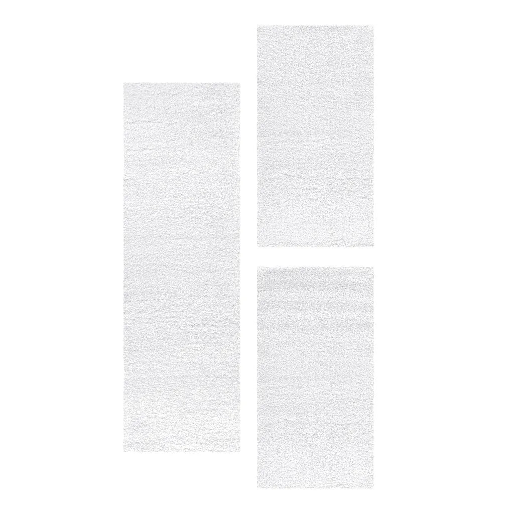  Schlafzimmerteppich,Bettumrandung,3Teilig,hochflor Shaggy,Weich,Farbe:Weiss, Farbe:WEISS, Grösse:2 X 60x110 Cm + 1 X 80x150 Cm