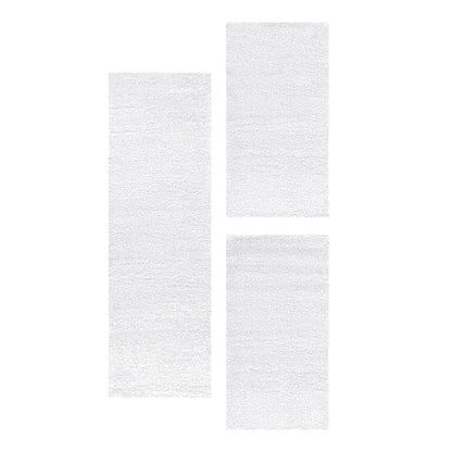  Schlafzimmerteppich,Bettumrandung,3Teilig,hochflor Shaggy,Weich,Farbe:Weiss, Farbe:WEISS, Grösse:2 X 60x110 Cm + 1 X 80x150 Cm