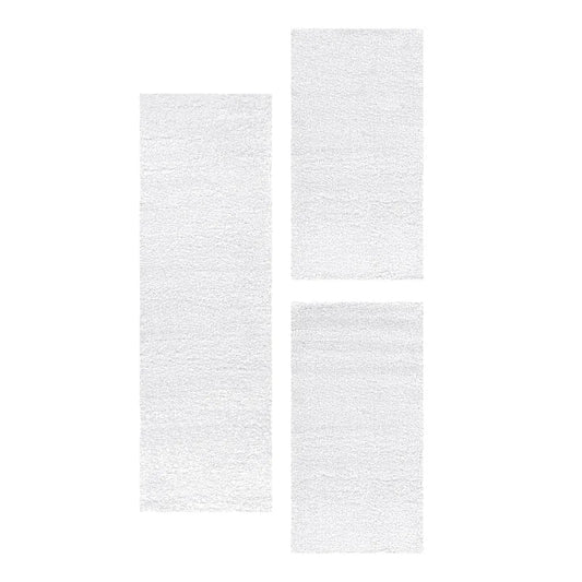  Schlafzimmerteppich,Bettumrandung,3Teilig,hochflor Shaggy,Weich,Farbe:Weiss, Farbe:WEISS, Grösse:2 X 60x110 Cm + 1 X 80x150 Cm
