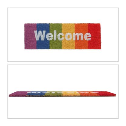  Relaxdays Kokos Fußmatte "Welcome" Regenbogen