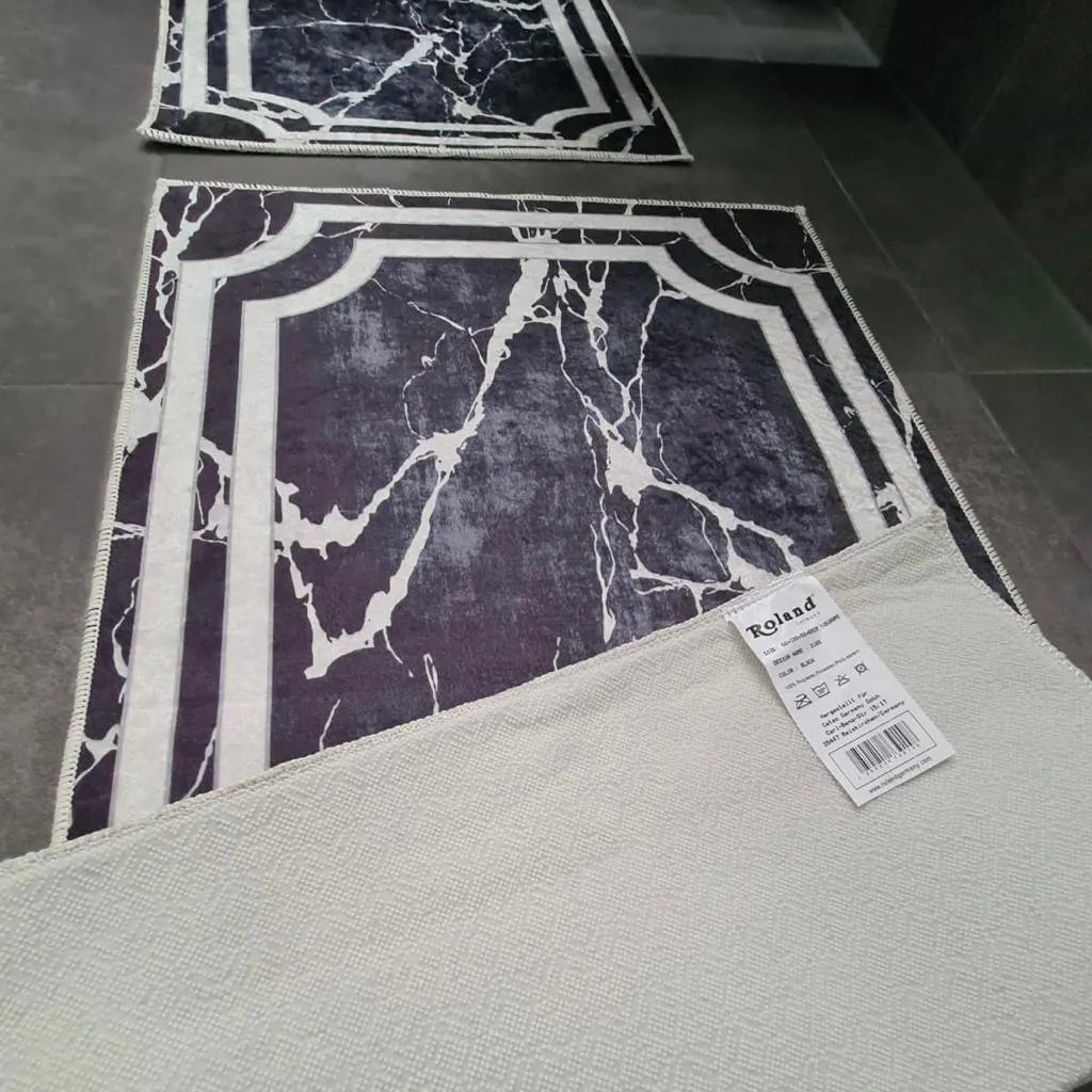  Roland Badematten WC Teppich Set Rechteck In Verschiedenen Farben Black/Marmor-Optik