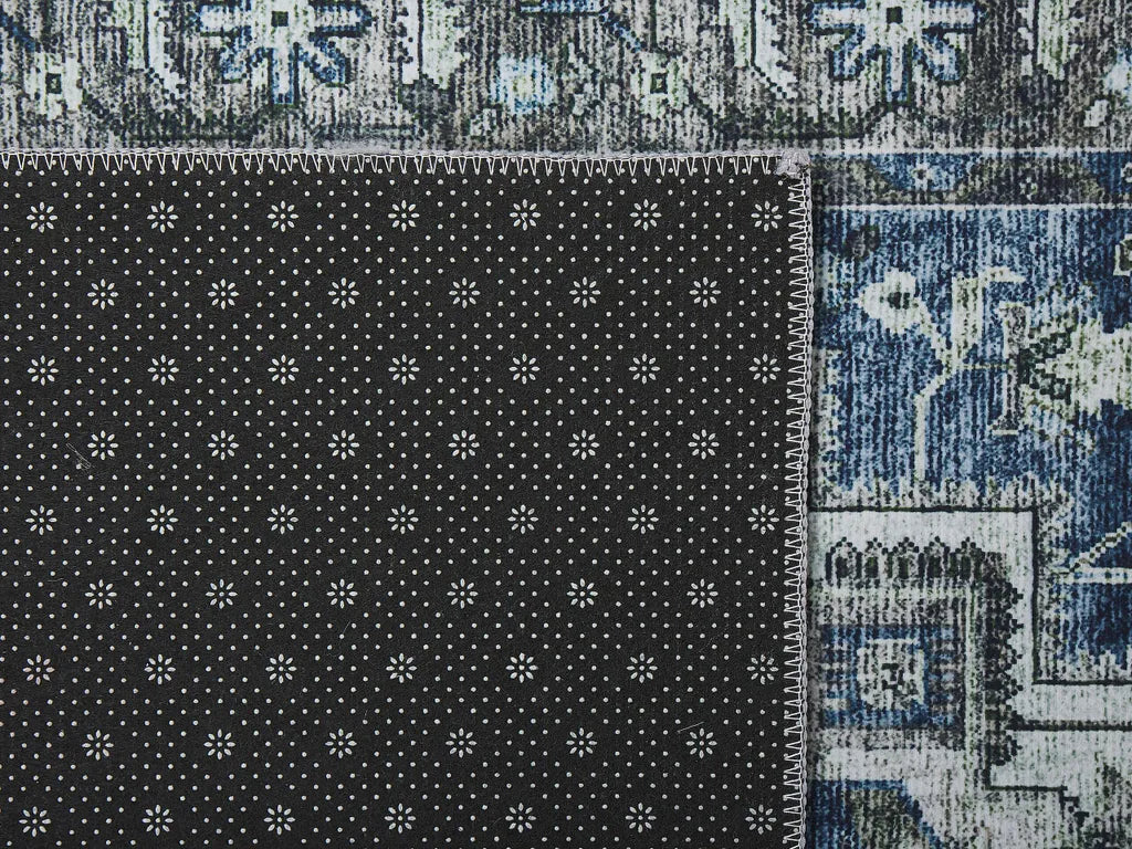  Teppich Läufer Grau / Blau Polyester 80 X 300 Cm Orientalisches Muster Vintage Boho Kurzflor Für Wohnzimmer Schlafzimmer Flur