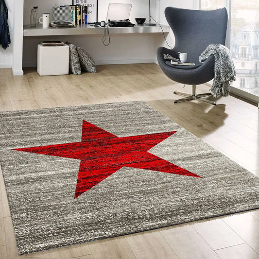  Milano9121 Rot Trendiger Kurzflor Teppich, Sternmuster, Maße:120x170 Cm