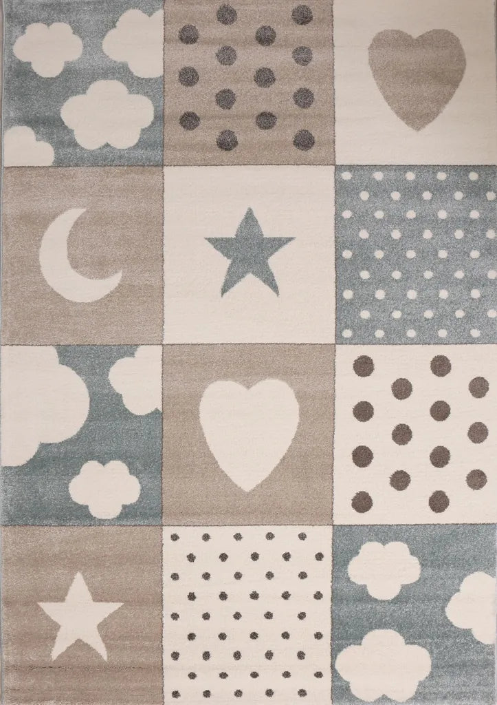  Flauschiger Kinder Zimmer Teppich Herzchen Wölkchen Patchwork Optik, Maße:120x170 Cm