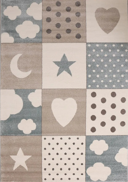  Flauschiger Kinder Zimmer Teppich Herzchen Wölkchen Patchwork Optik, Maße:120x170 Cm
