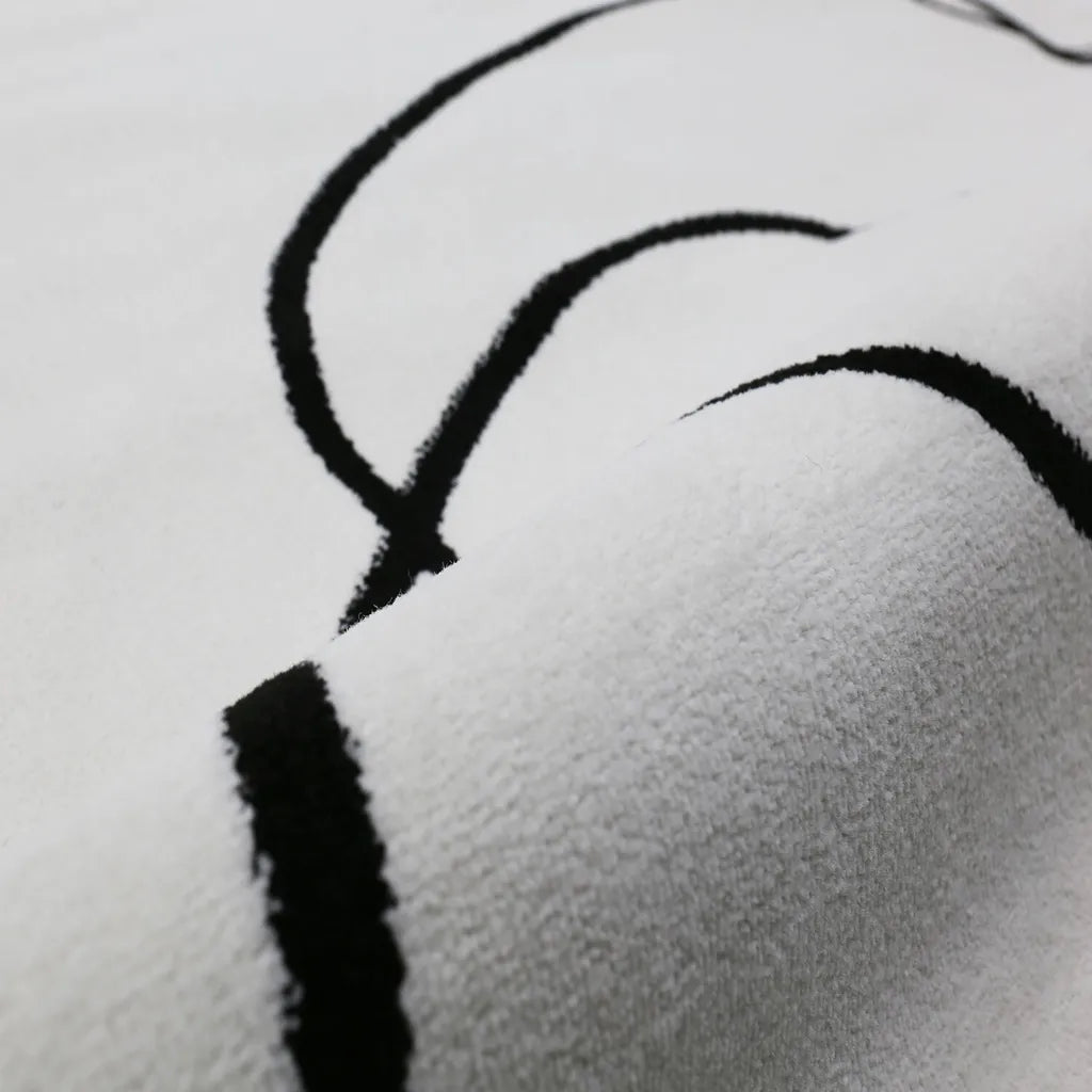  Moderner One-Line Wohnzimmer Teppich In Creme/Schwarz Kunstdesign Kurzflor, Maße:160x230 Cm