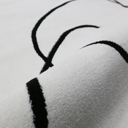  Moderner One-Line Wohnzimmer Teppich In Creme/Schwarz Kunstdesign Kurzflor, Maße:160x230 Cm