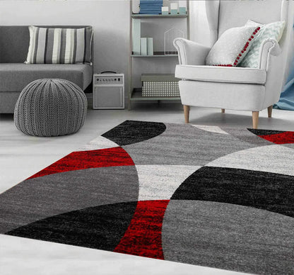  Milano9120 Rot Wohnzimmer Schlafzimmer Teppich Geometrisches Kreis-Muster Meliert, Maße:160x220 Cm