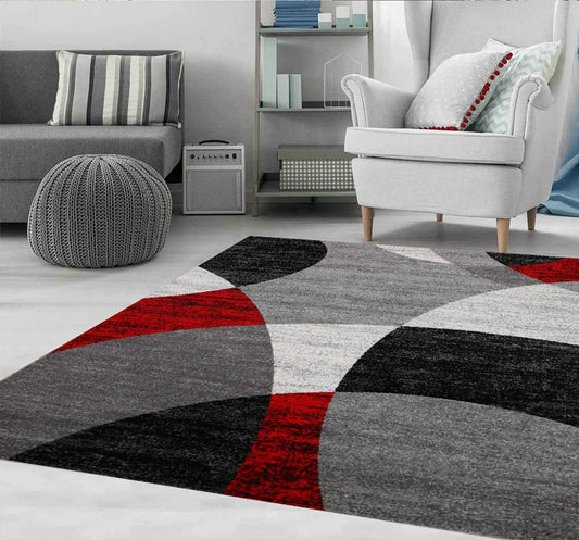  Milano9120 Rot Wohnzimmer Schlafzimmer Teppich Geometrisches Kreis-Muster Meliert, Maße:160x220 Cm