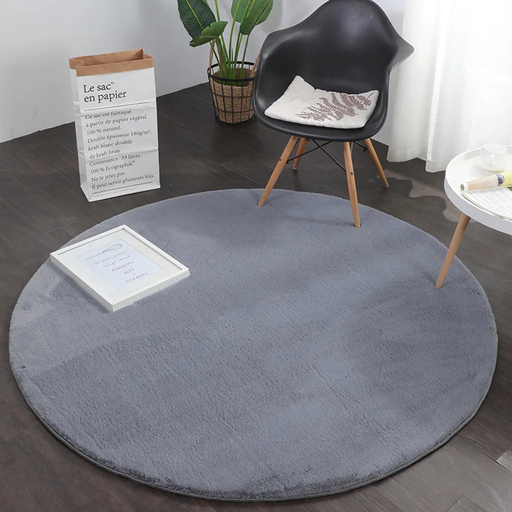  Teppich Rund Kunstfell Hasenfell Imitat | Wohnzimmer Schlafzimmer Kinderzimmer | Bett, Stuhl, Sofa, Farbe:Grau, Maße:Ø 120 Cm Rund