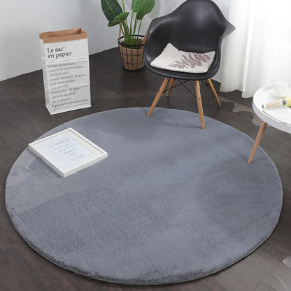  Teppich Rund Kunstfell Hasenfell Imitat | Wohnzimmer Schlafzimmer Kinderzimmer | Bett, Stuhl, Sofa, Farbe:Grau, Maße:Ø 120 Cm Rund