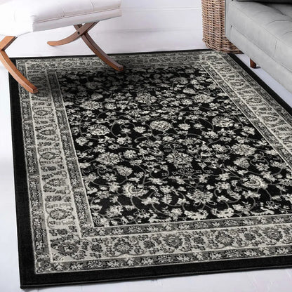  Orient Teppich Grau Schwarz Klassisch Dicht Gewebt Mit Ornament Und Blumenmotiven, Maße:Ø 160 Cm Rund
