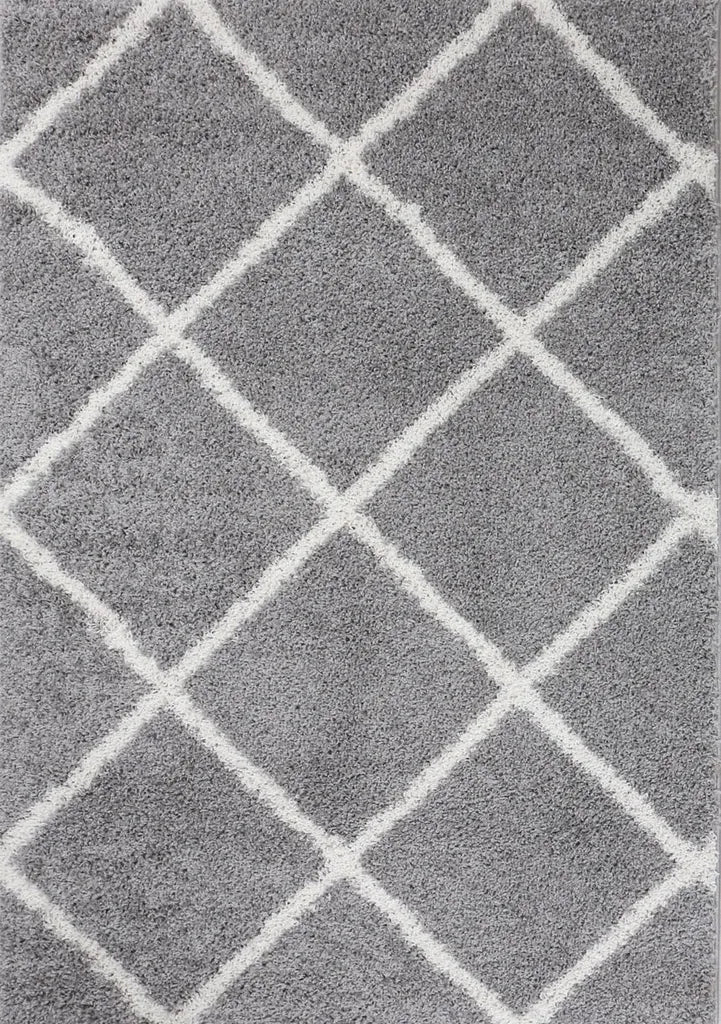  Hochflor Teppich Wohnzimmer Shaggy Skandi Design Rautenmuster Grau Creme Robust Weich Strapazierfähig, Maße:120x170 Cm